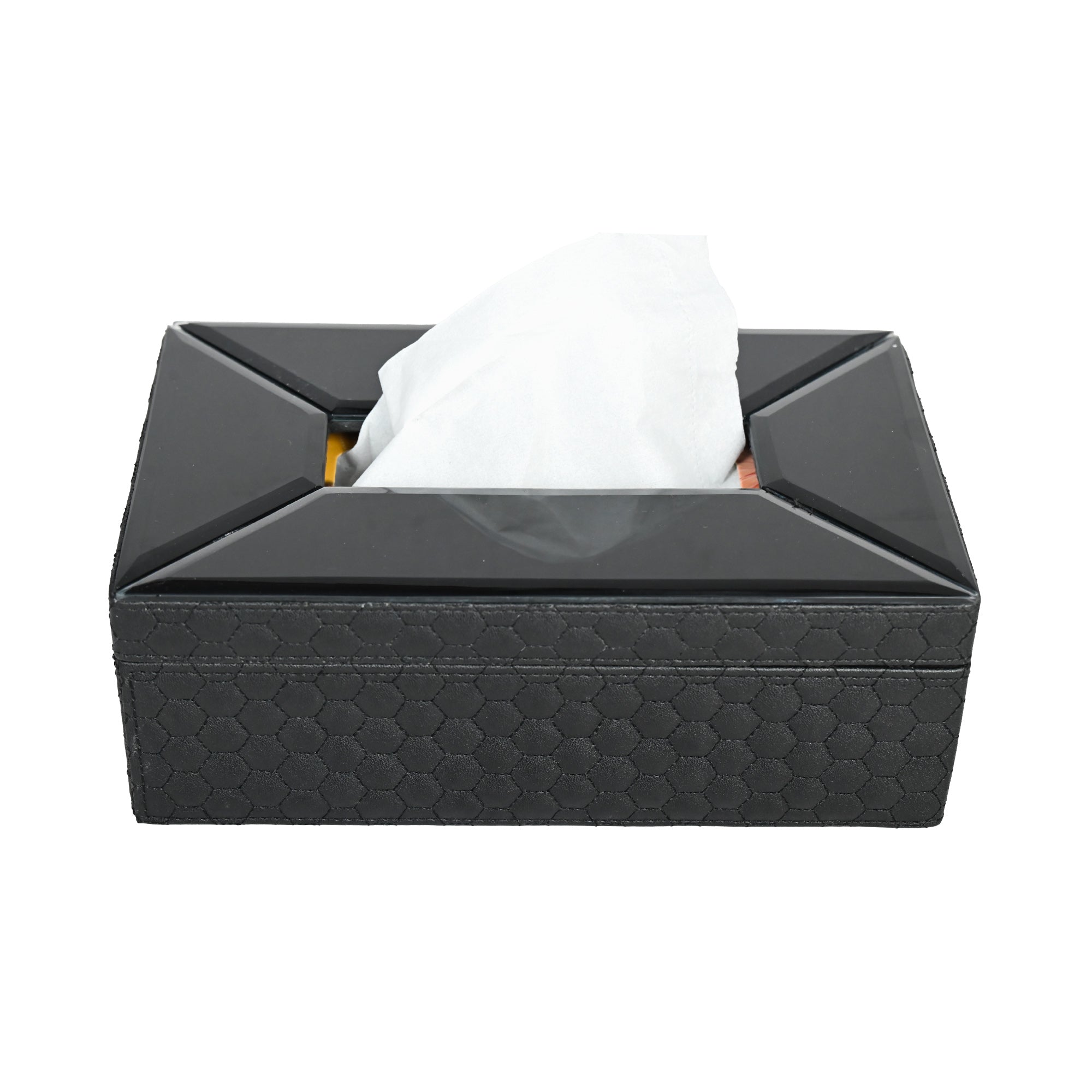 Premium Quilted Leatherite Tissue Box with Black Mirror
